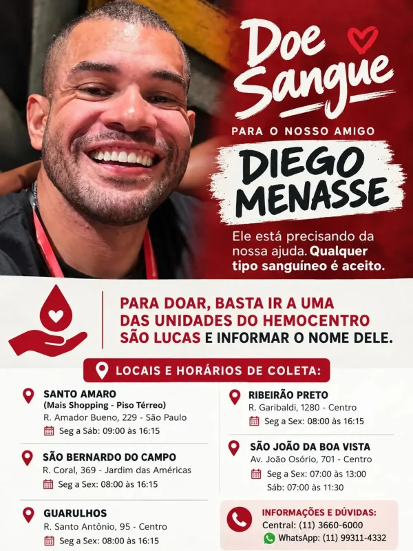 Em estado grave, humorista Diego Menasse precisa de doação de sangue